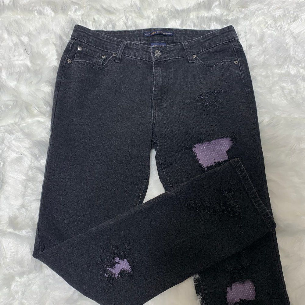 Levi's Mid Rise 12M Black Distressed and Patched Jeans (1001)
